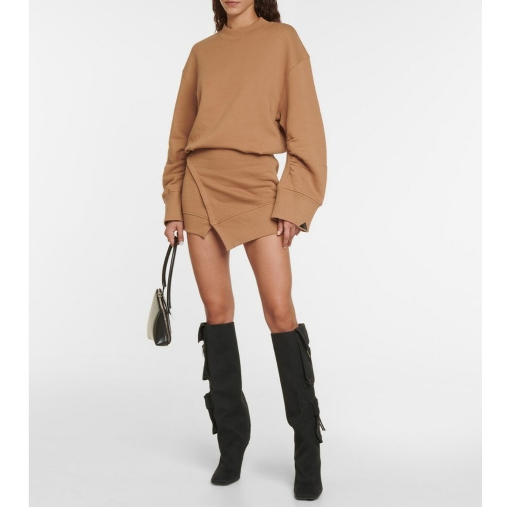 NWOT The Attico Palmer‎ Sweatshirt Mini Dress Camel Tan Brown Cotton 44 M L New